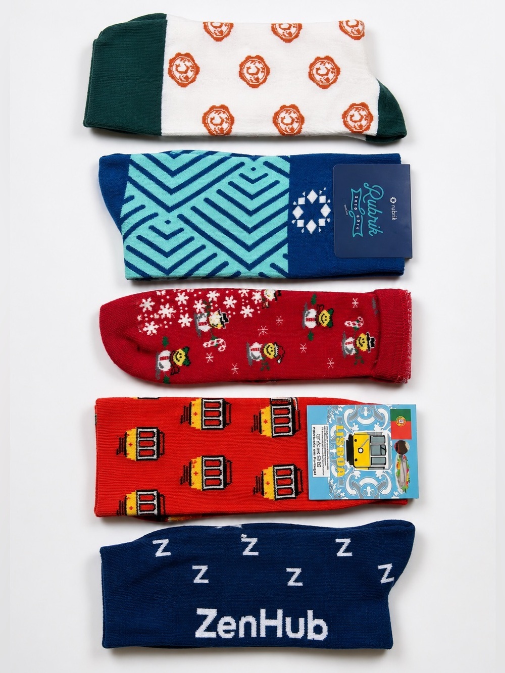 5-Pack Novelty Graphic Crew Socks Bundle Travel Holiday Portugal ZenHub Rubrik
